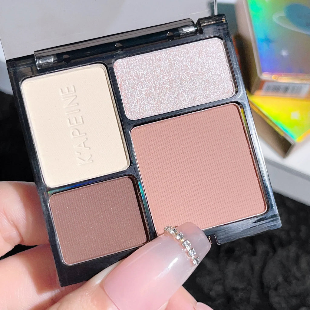 Four-color eyeshadow disc fine glitter pearlescent matte blue milk tea color mini eyeshadow student makeup