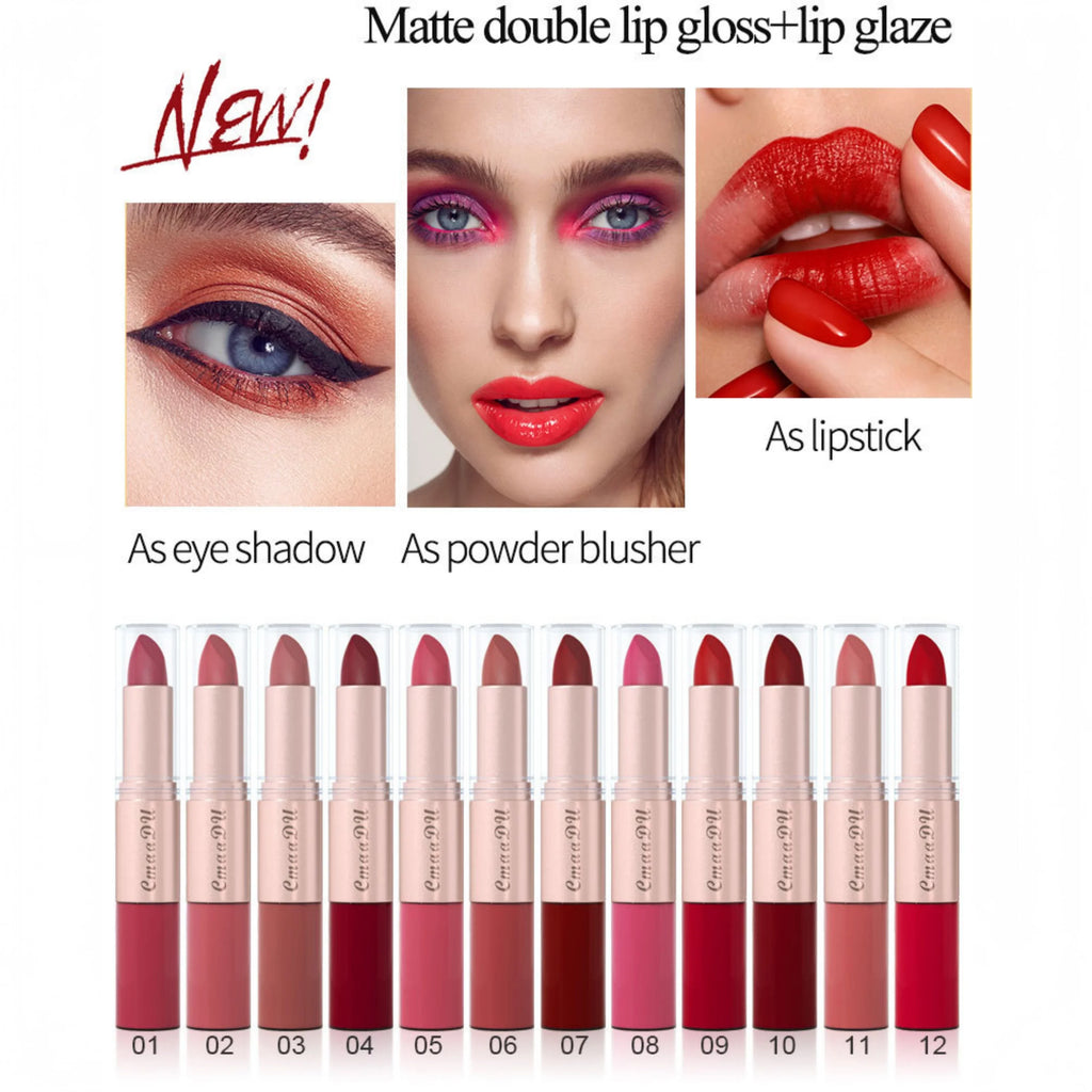 3pcs Lipstick Lipgloss Set Double Head Non-stick Cup Makeup Waterproof Sexy Woman Lip Makeup Long Lasting Lipsticks Kit