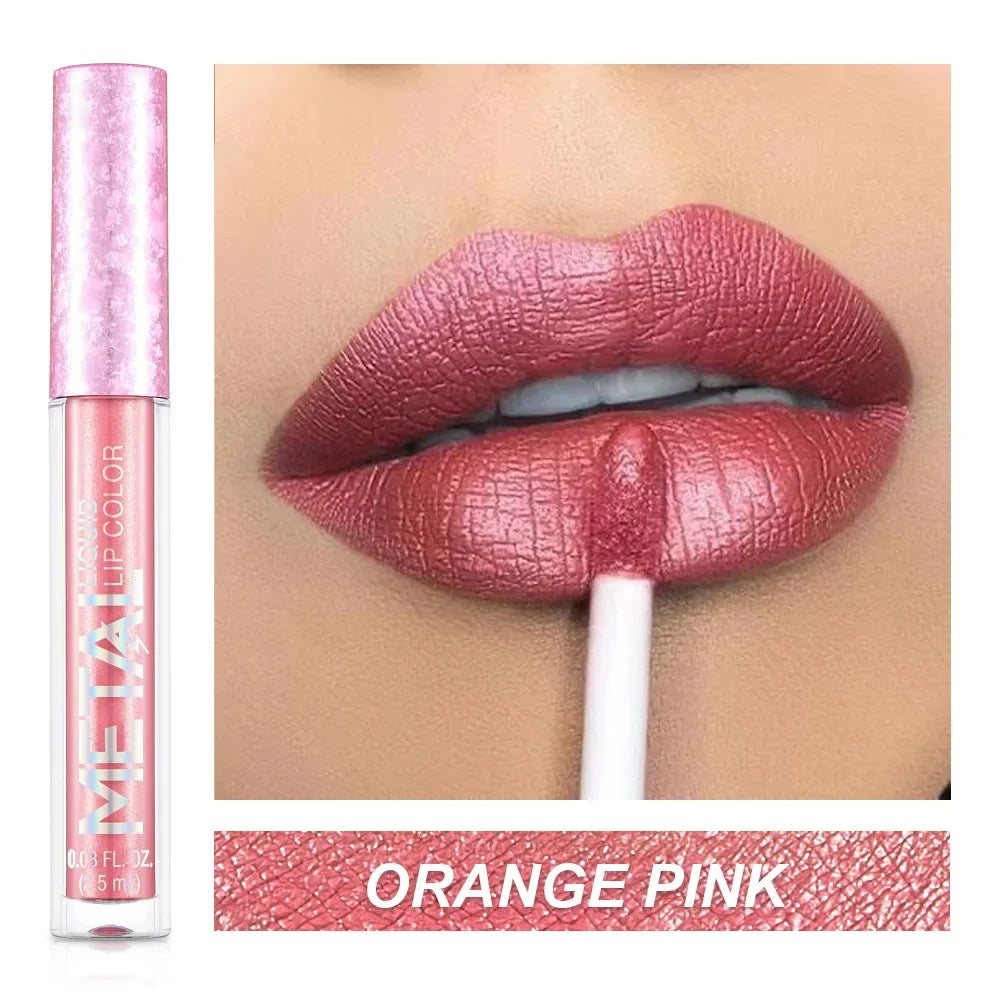 12 Colors Waterproof Metallic Shiny Lip Gloss Glitter Matte Liquid Lipstick Shimmer Lip Tint Long Lasting Lips Makeup Cosmetics