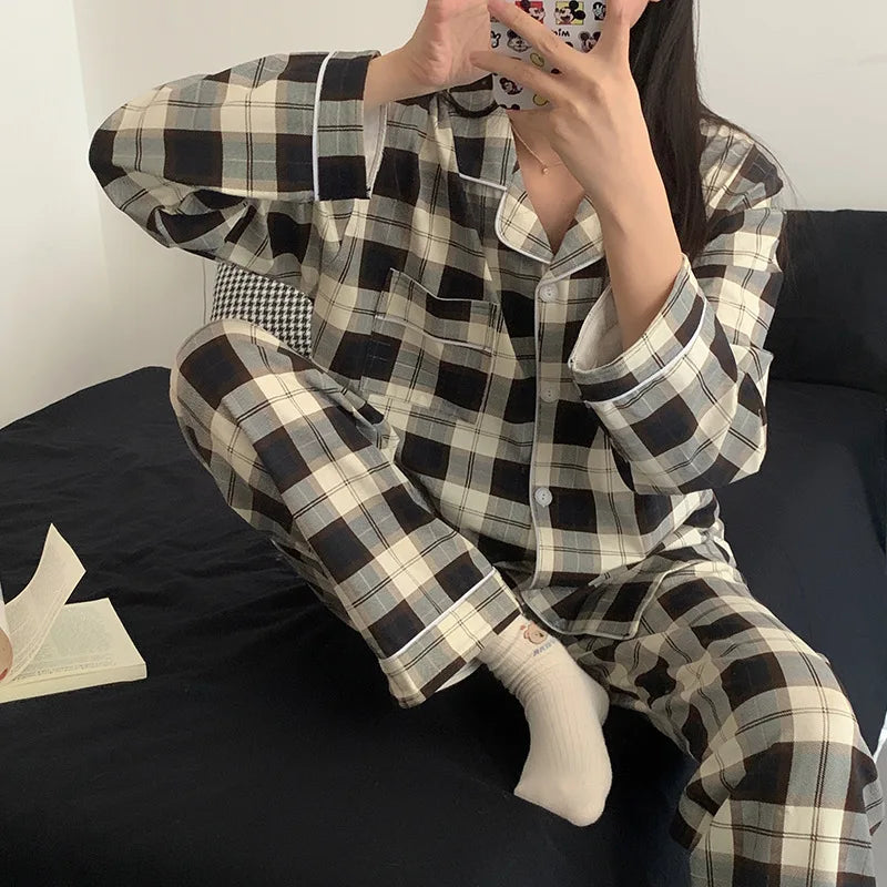 Pyjama respirant à manches longues pour femmes, vêtements de nuit pour étudiants, cardigan à rayures grises, vêtements d'intérie