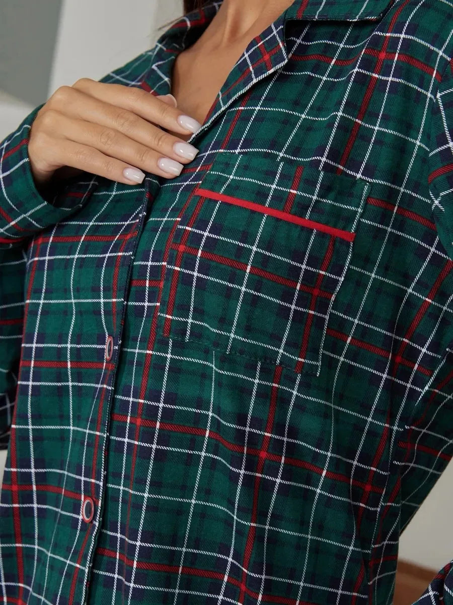 Mozuleva 100% Cotton Plaid Long Sleeved Pants Pajamas Set Autumn New Women's Comfortable Home Clothing Nightgown 2-Piece Set