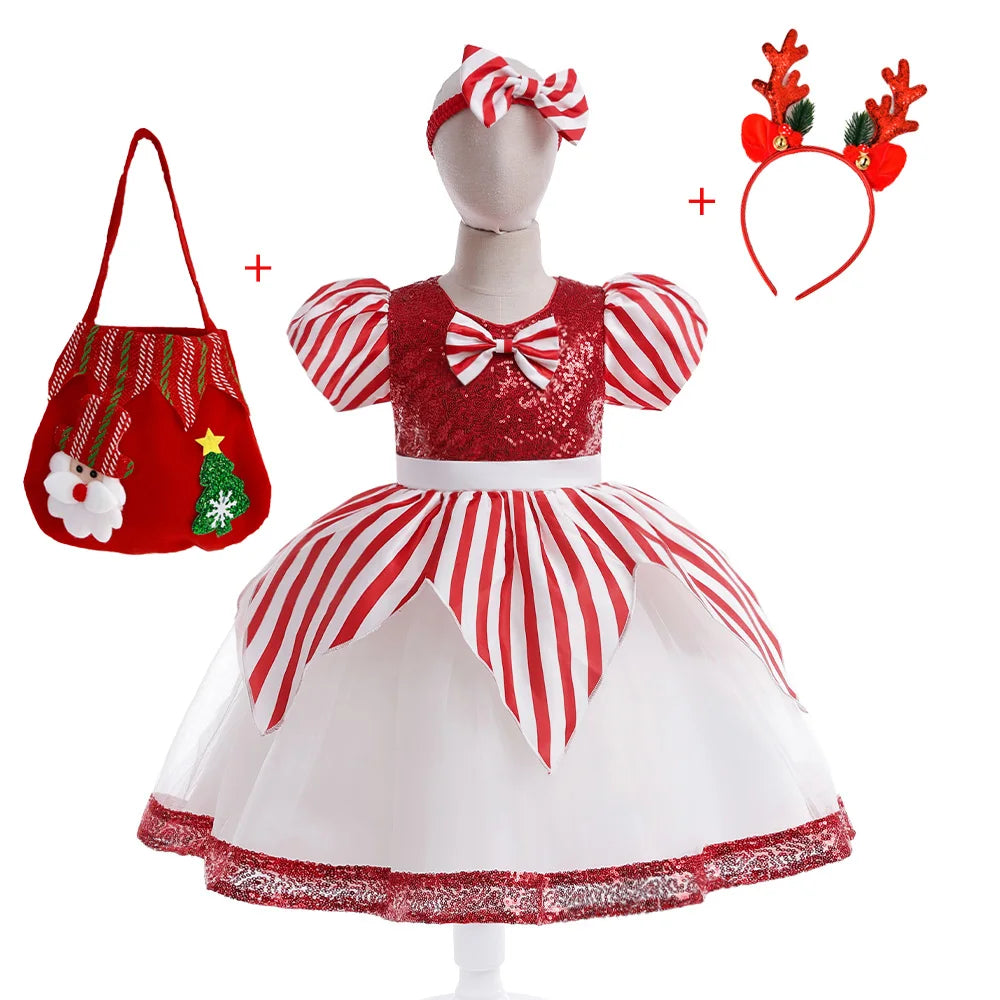 Robe de carnaval de Noël à paillettes brillantes pour filles, robe de princesse rouge avec nœud, robe tutu pour concours de beauté, costumes d'Halloween pour filles