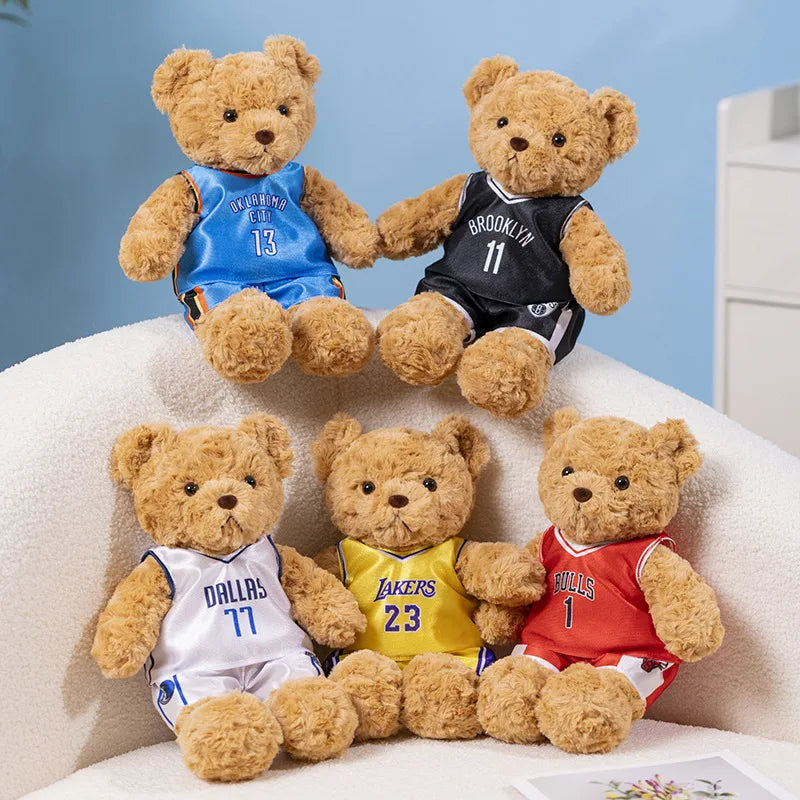 25cm Cute Bear Plush Toy Stuffed Teddy Bear Wear Basketball Star T-shirt Kids Toys Birthday Christmas Gift for Basketball Fans