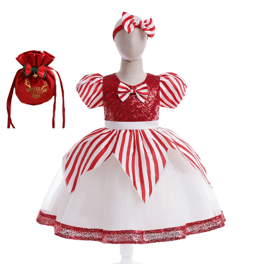 Robe de carnaval de Noël à paillettes brillantes pour filles, robe de princesse rouge avec nœud, robe tutu pour concours de beauté, costumes d'Halloween pour filles