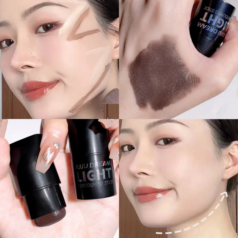 Stick contour illuminateur, ombre à paupières crème, maquillage nude naturel, effet illuminateur tridimensionnel, effet ver à soie