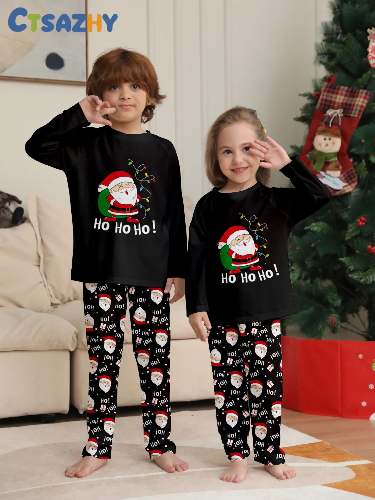 2025 Family Christmas Pajamas Parent-child Clothing Set Santa Claus Print 2 Pieces Suit Soft Loose Sleepwear Xmas Look Pyjamas
