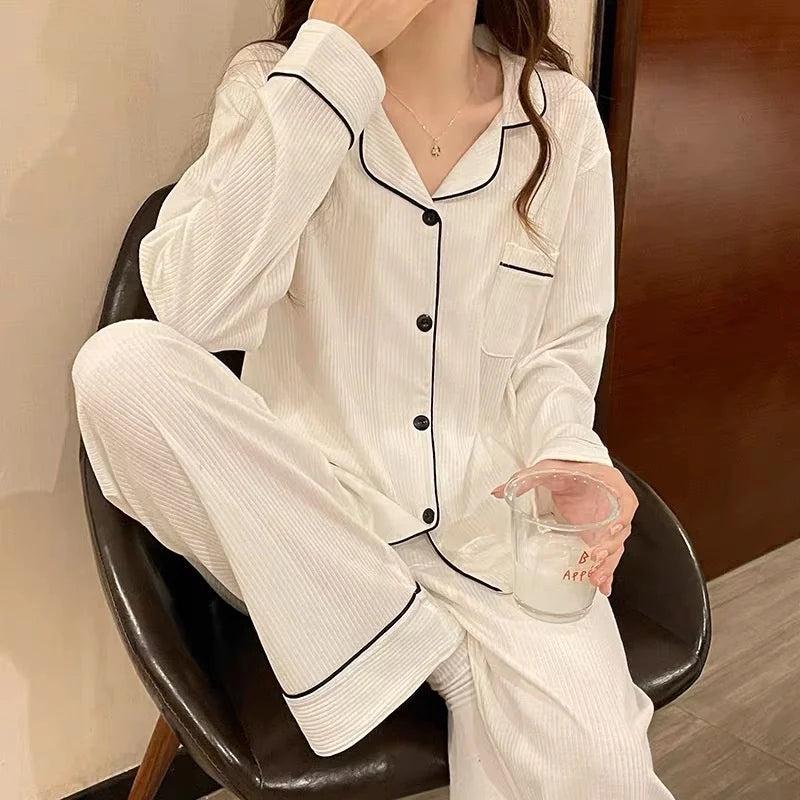 2025 Spring and Autumn New Women's Solid Color Pajamas Homewear Suit Girls Long-Sleeved Autumn and Winter Leisure Homewear Suit