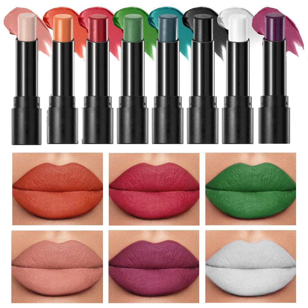 8 Colors Matte Nude Clay Lipstick Vampire Makeup Punk Black Lip Gloss Dark Paint Stick Durable Waterproof Lasting Cosmetics