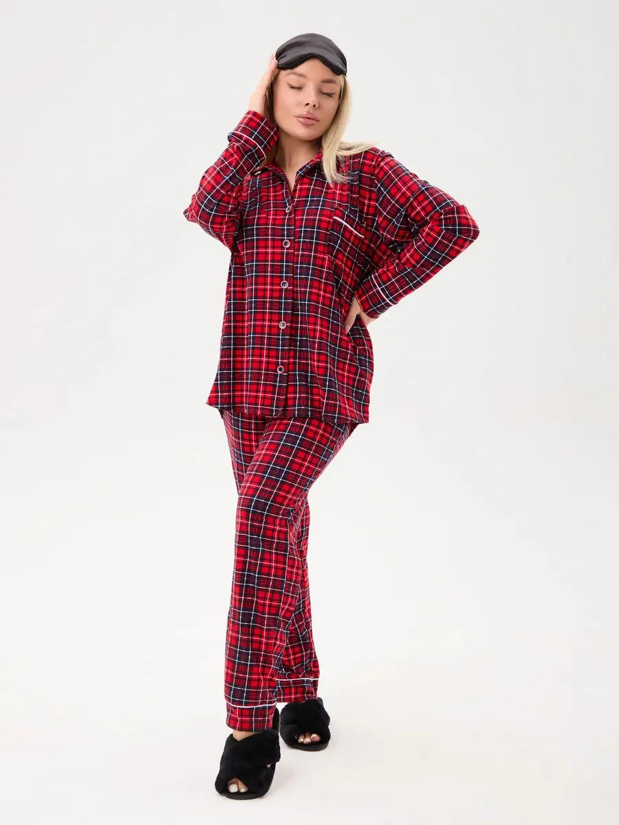 Mozuleva 100% Cotton Plaid Long Sleeved Pants Pajamas Set Autumn New Women's Comfortable Home Clothing Nightgown 2-Piece Set