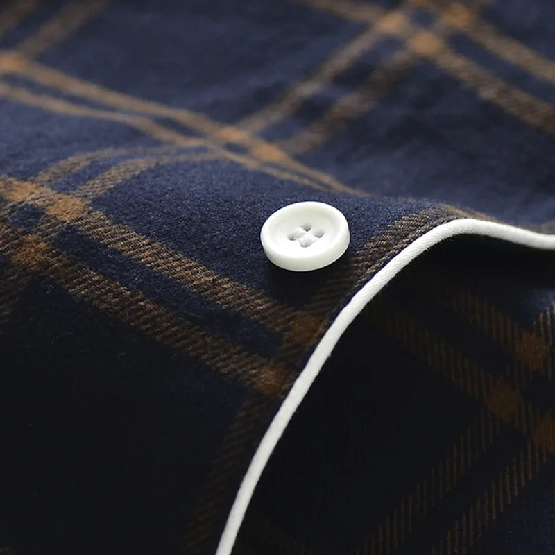 Couple's Home Clothes High-quality Cotton Flannel Warm Long Sleeve Long Trousers 2 Pcs Pajamas Set Checkered Sleepwear Clothes