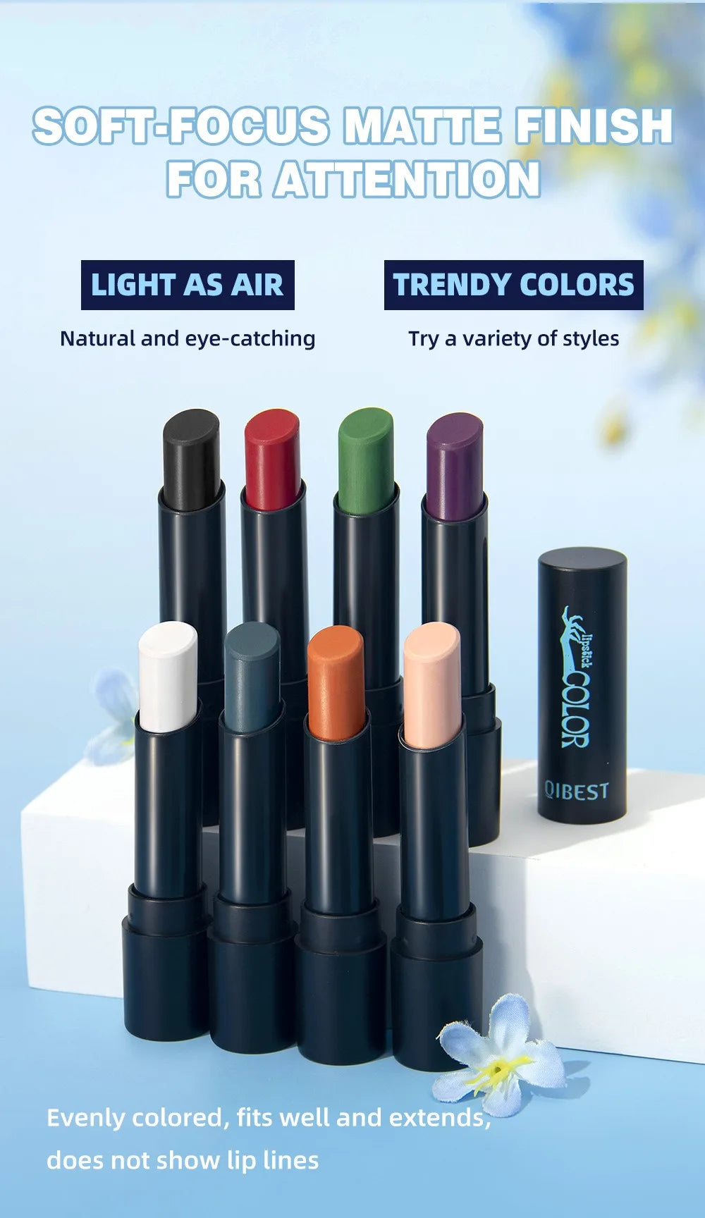 8 Colors Matte Nude Clay Lipstick Vampire Makeup Punk Black Lip Gloss Dark Paint Stick Durable Waterproof Lasting Cosmetics