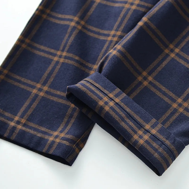 Couple's Home Clothes High-quality Cotton Flannel Warm Long Sleeve Long Trousers 2 Pcs Pajamas Set Checkered Sleepwear Clothes