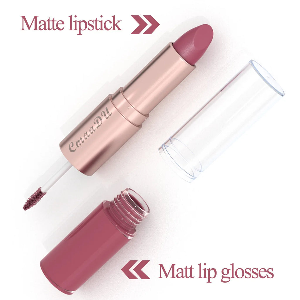 3pcs Lipstick Lipgloss Set Double Head Non-stick Cup Makeup Waterproof Sexy Woman Lip Makeup Long Lasting Lipsticks Kit