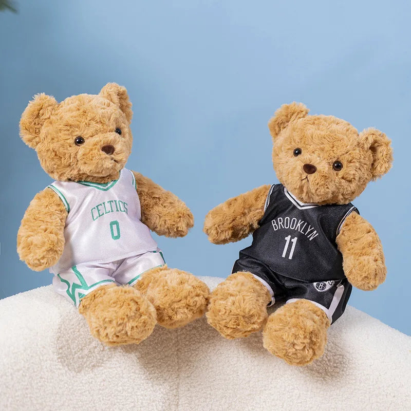 25cm Cute Bear Plush Toy Stuffed Teddy Bear Wear Basketball Star T-shirt Kids Toys Birthday Christmas Gift for Basketball Fans