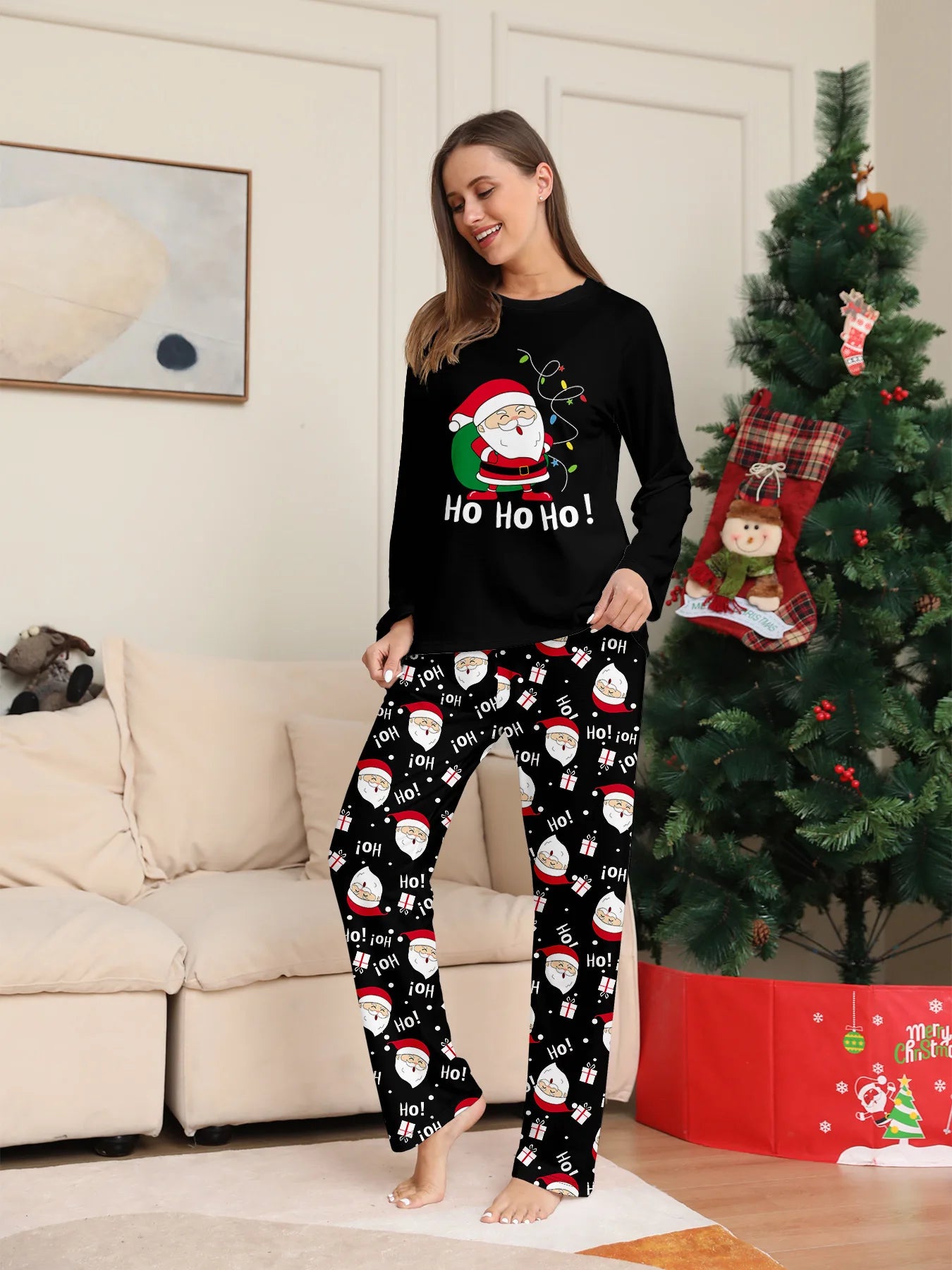 2025 Family Christmas Pajamas Parent-child Clothing Set Santa Claus Print 2 Pieces Suit Soft Loose Sleepwear Xmas Look Pyjamas