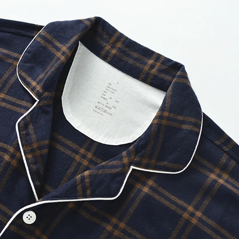 Couple's Home Clothes High-quality Cotton Flannel Warm Long Sleeve Long Trousers 2 Pcs Pajamas Set Checkered Sleepwear Clothes