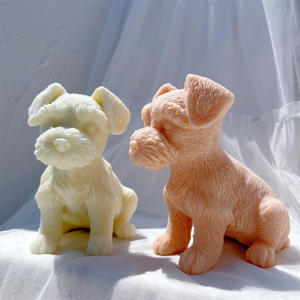 Schnauzer Puppy Figurine Silicone Candle Mold Animal Puppies Soy Wax Silicone Mould Pet Dog Lover Home Decor