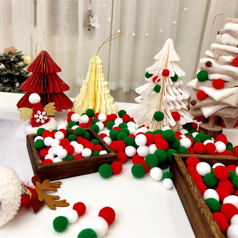 1Set 1-3cm Elasticity Plush Ball Handmade DIY Colorful Soft Ball String Flower Prop Christmas Tree Pendant Home/mall Decoration