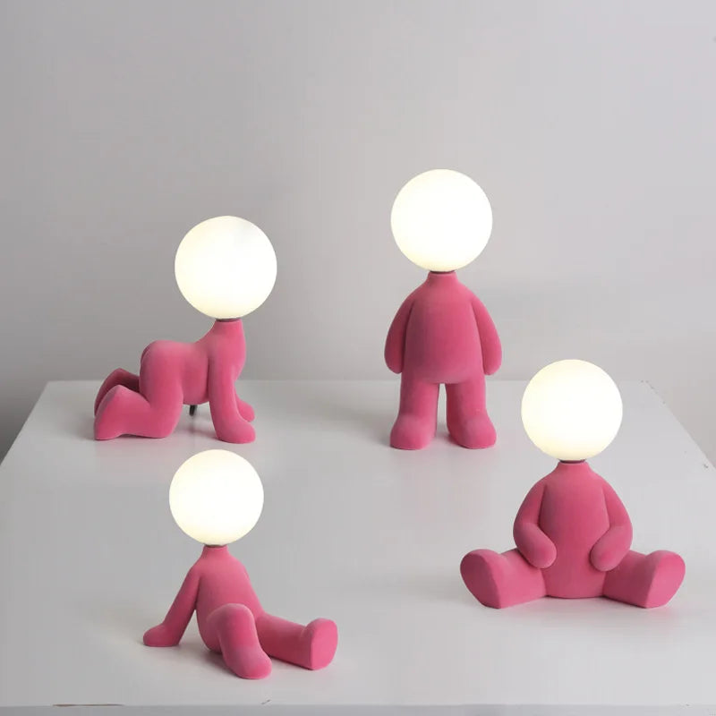 Nordic living room bedroom bedside table lamp creative cute children's room mini electroplating golden man night light