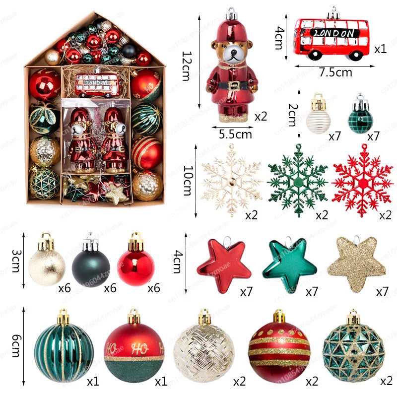 Christmas balls 70 boxed special-shaped painted hanging balls Christmas tree pendants Colorful balls Christmas decorations