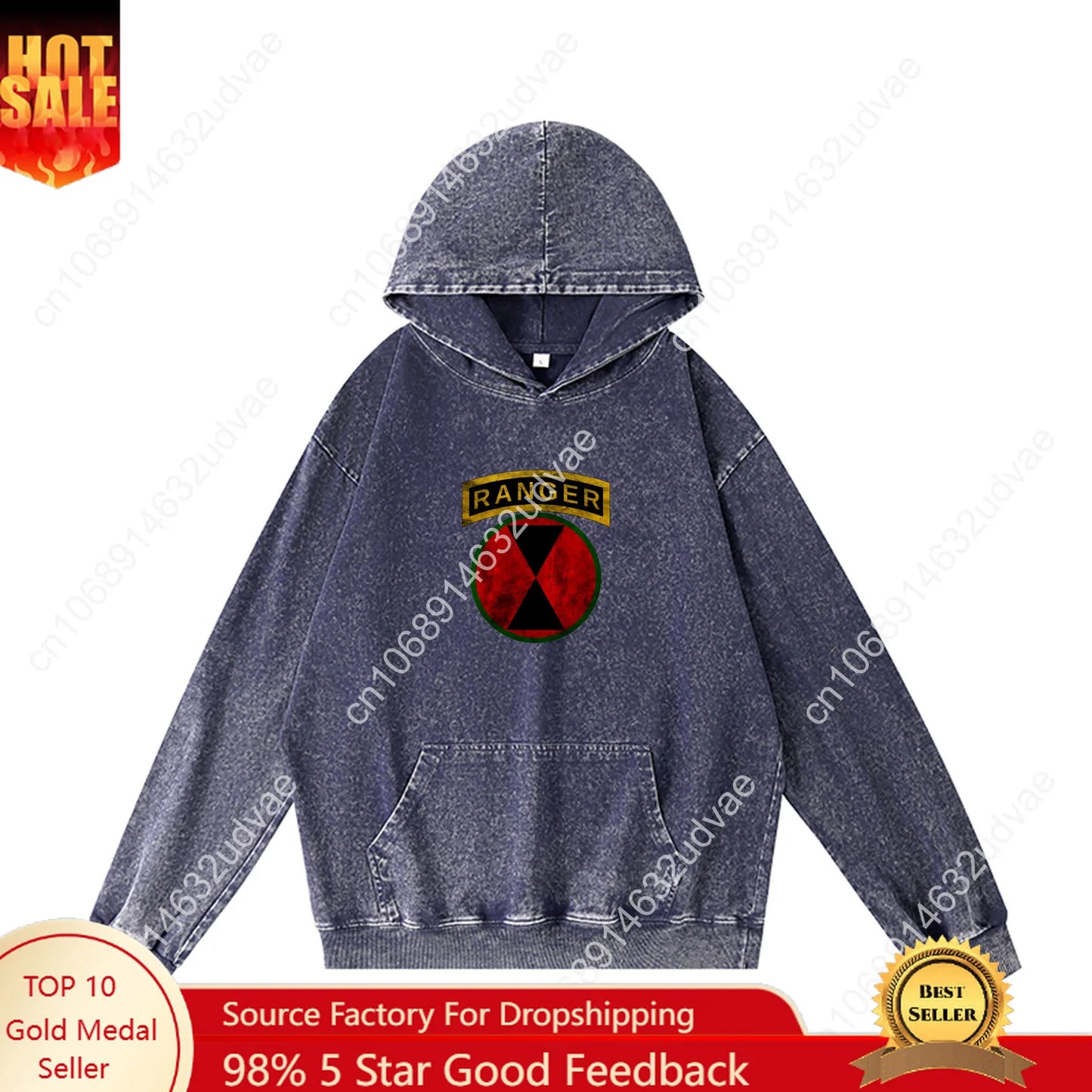 7th Infantry Division Patch with Ranger Tab Hoodies Retro Hooded Sweatshirt Man Woman Teenager Pullover Pocket Customized Tops