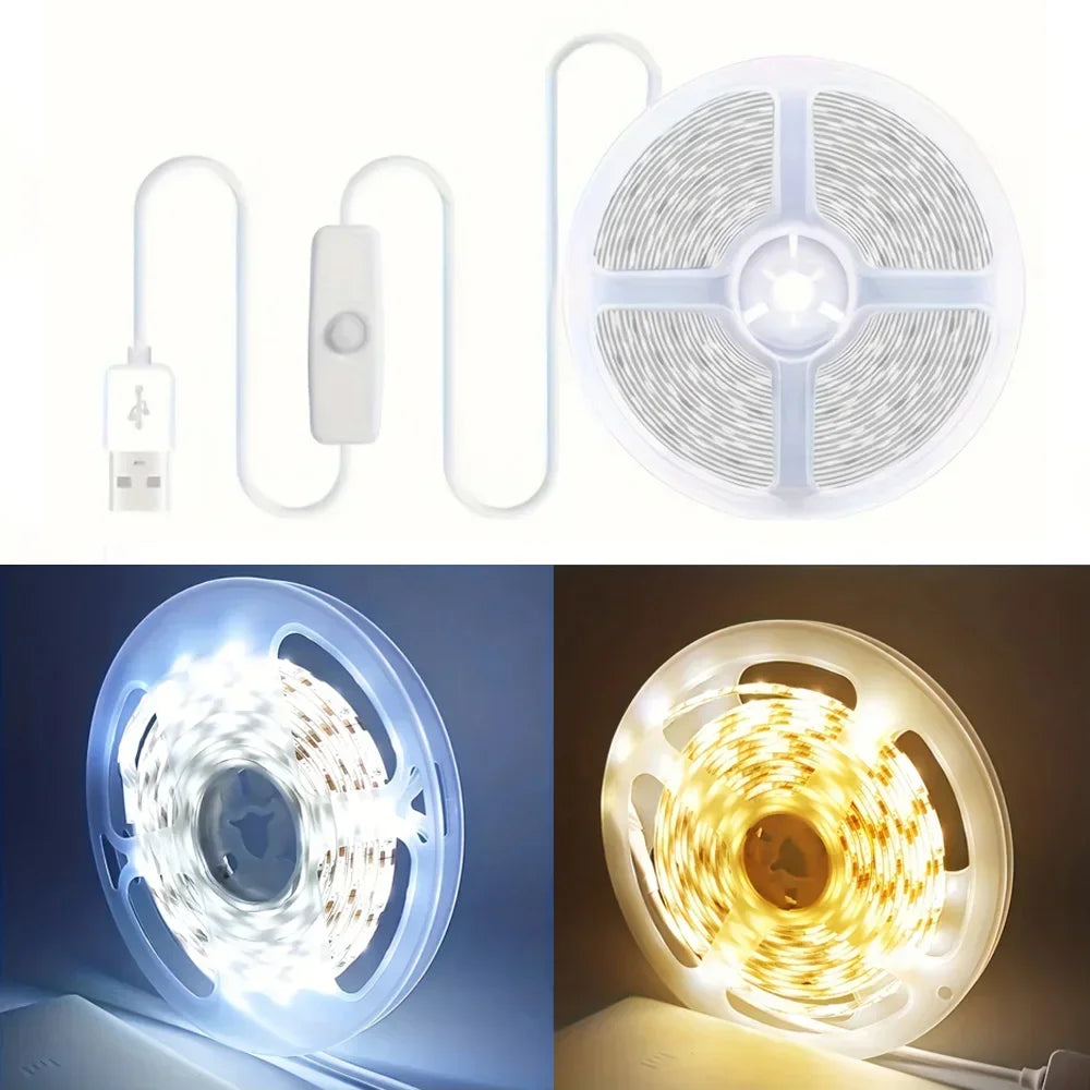 5V 2835 LED Strip Light White Warm White Flexible Cuttable Adhesive Tape for TV Backlight DIY Cabinet Shelf Home Decor Lighting