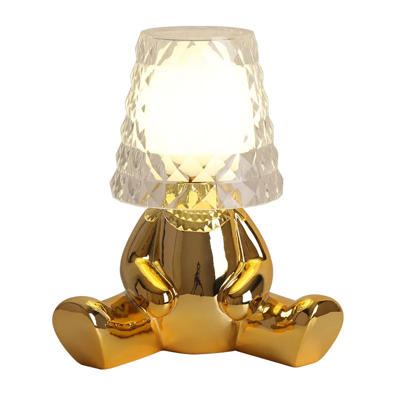 Nordic living room bedroom bedside table lamp creative cute children's room mini electroplating golden man night light