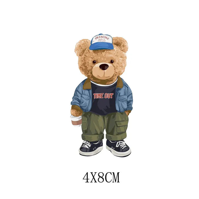 Cartoon Teddy Bear Sewing Hot Stamping Pattern Heat Transfer Printing Sticker High Elasticity Water-resistant Wash Resistant