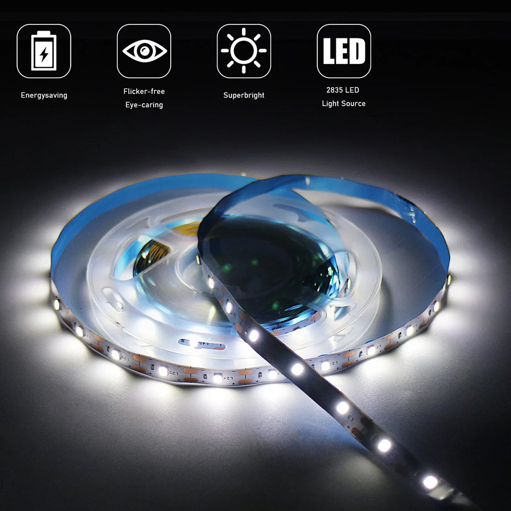5V 2835 LED Strip Light White Warm White Flexible Cuttable Adhesive Tape for TV Backlight DIY Cabinet Shelf Home Decor Lighting