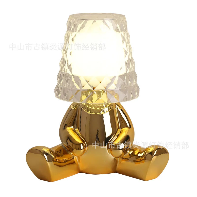 Nordic living room bedroom bedside table lamp creative cute children's room mini electroplating golden man night light