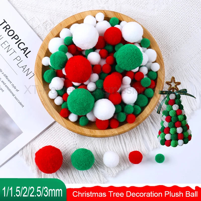 1Set 1-3cm Elasticity Plush Ball Handmade DIY Colorful Soft Ball String Flower Prop Christmas Tree Pendant Home/mall Decoration