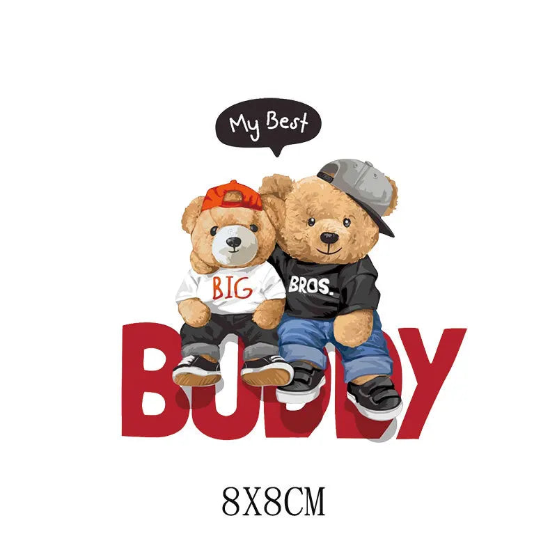 Cartoon Teddy Bear Sewing Hot Stamping Pattern Heat Transfer Printing Sticker High Elasticity Water-resistant Wash Resistant