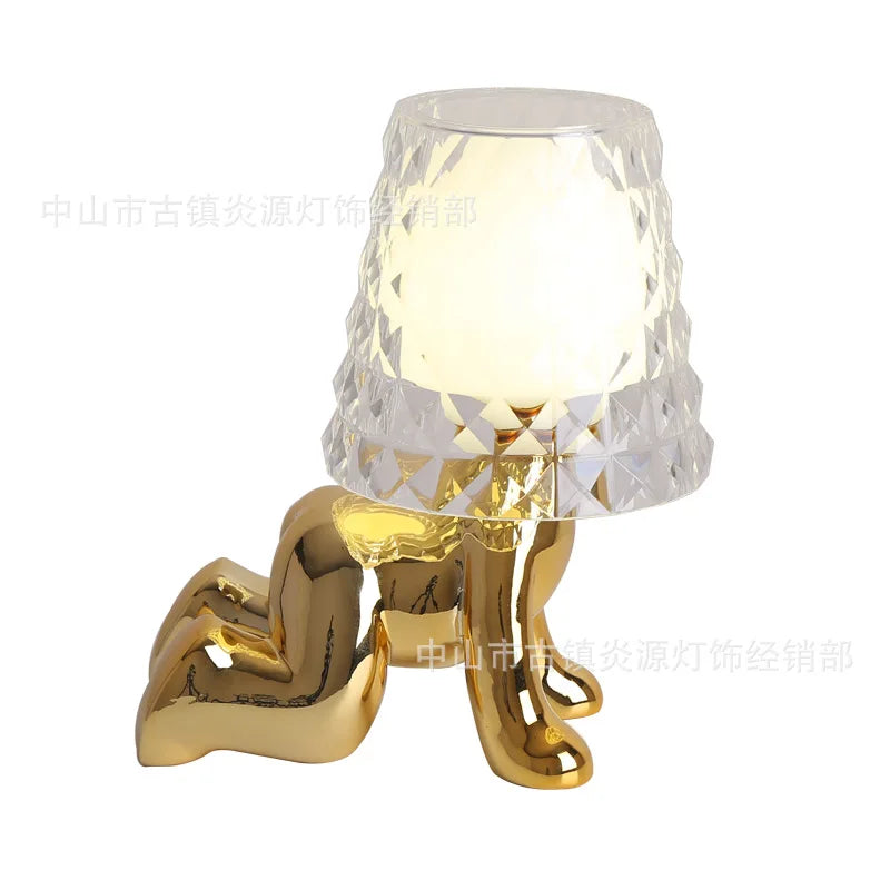 Nordic living room bedroom bedside table lamp creative cute children's room mini electroplating golden man night light