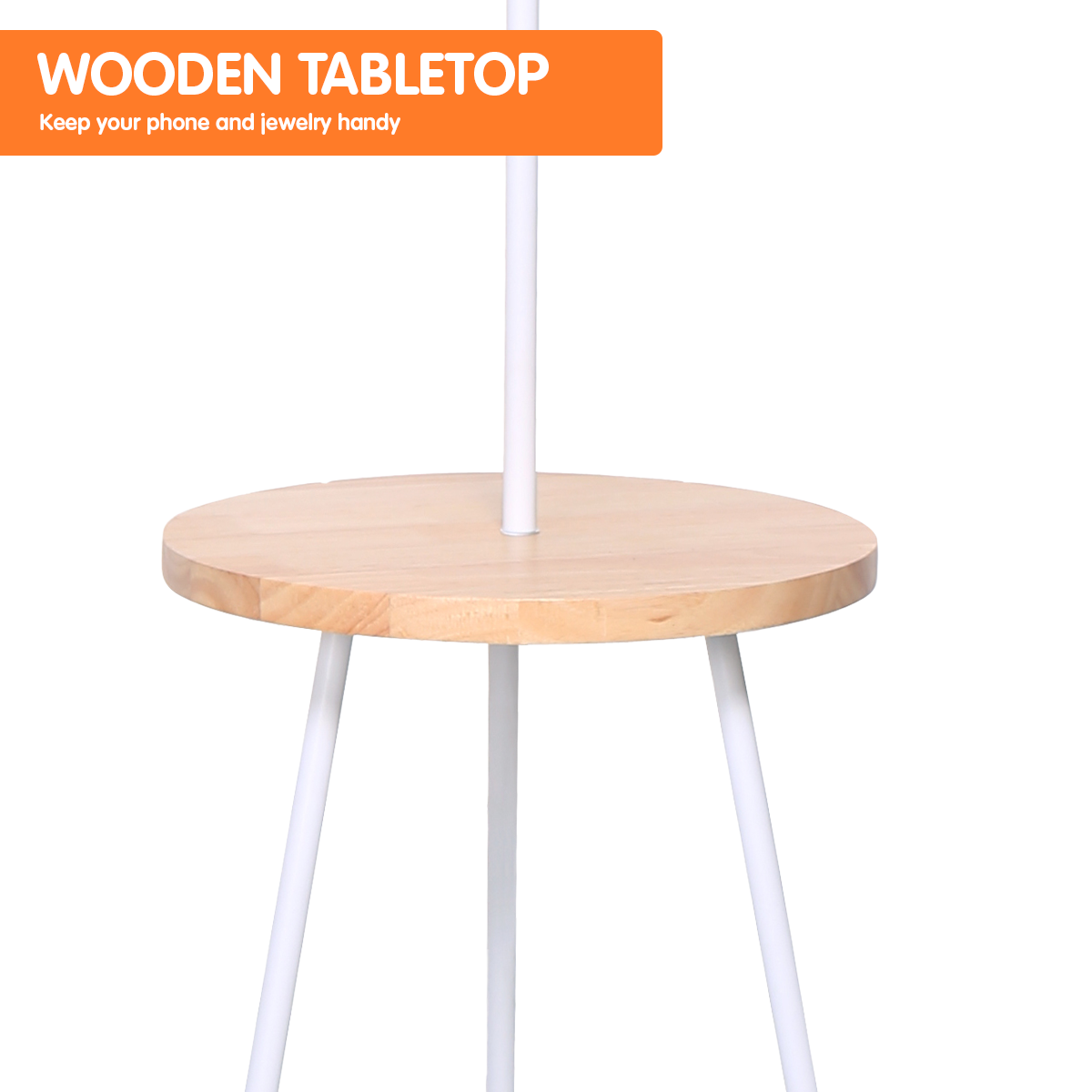 NNEDPE Sarantino Metal Tripod Floor Lamp Shade with Wooden Table Shelf