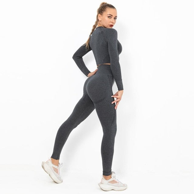 Autumn Yoga set Women Gym Clothes Seamless Fitness Sportswear Tracksuit Long Sleeve Shirts Leggings Workout Clothing Outfits
