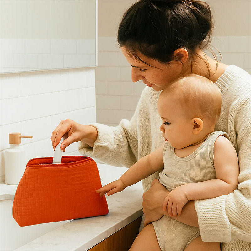 trousse de toilette en coton bio rouge papate GOTS